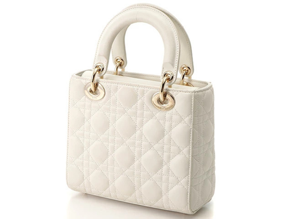 Dior White Lady  Cannage Leather Handbag Christian White